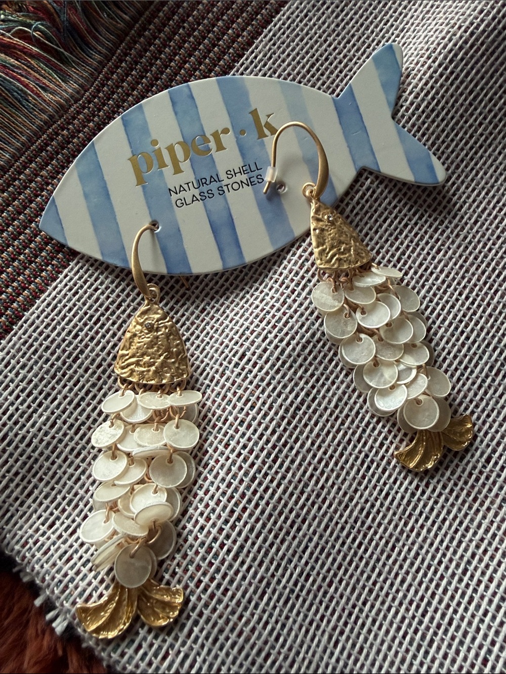 Piper Gold and White Shell Fish Dangle Earrings